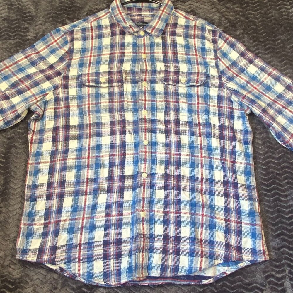 American Eagle Outfitters Mens XXL Long-Sleeve Blue Red Plaid Button-Down Shirt